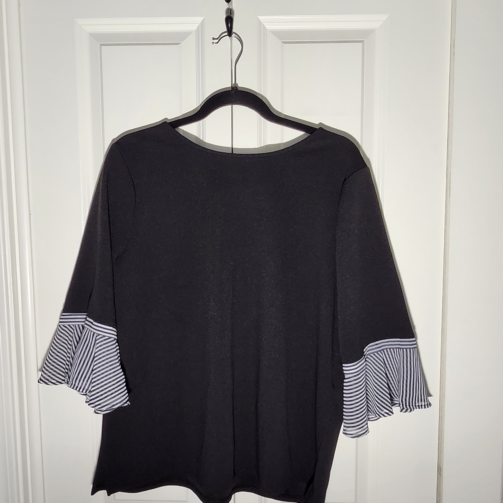 Chico's Elegant Black Top with Striped Flowy Sleeves